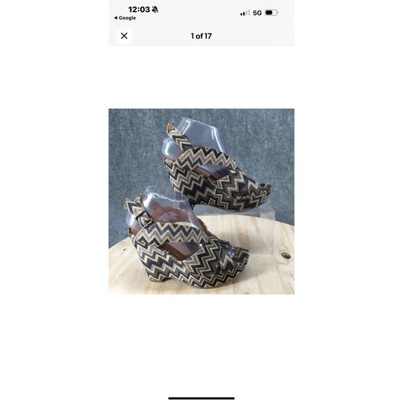 Crown Vintage Heels Womens 8.5 Peep Toe Platform Wedge Slingback Western Boho - Picture 1 of 6